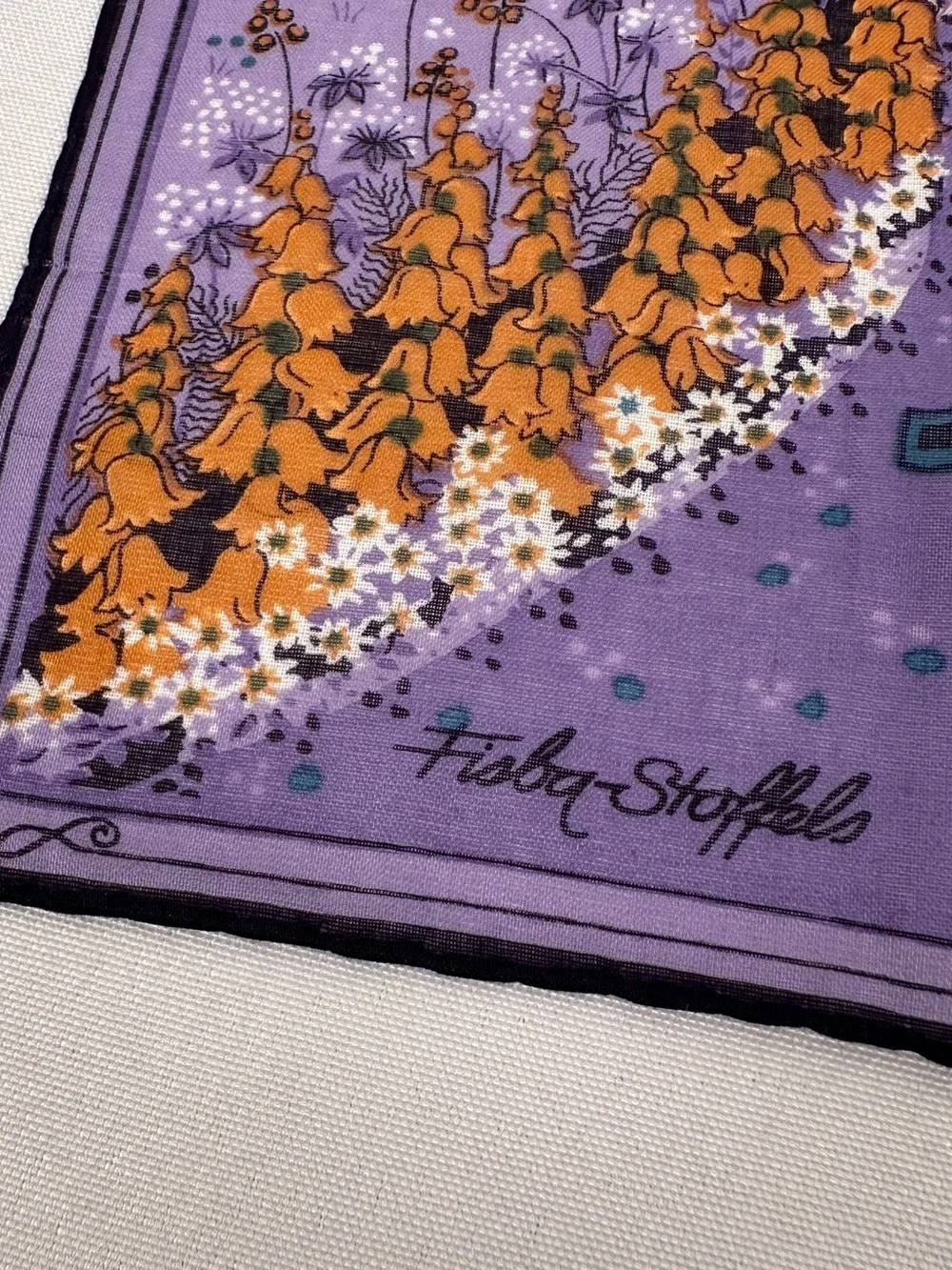 Vintage Fisba Stoffels Handkerchief EUC Art Nouveau Lady Print Silk Scarf Swiss